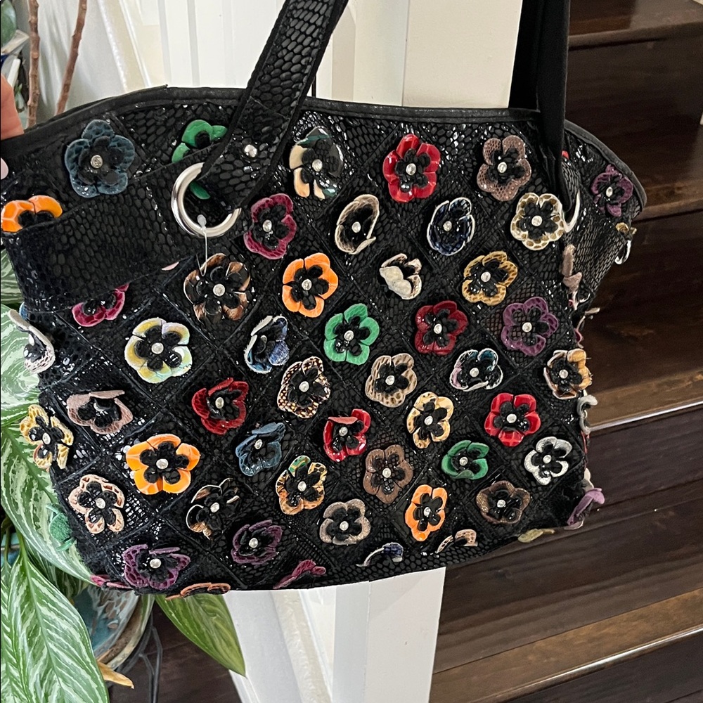 Beautiful 3D Floral Embellished Black Tote Bag